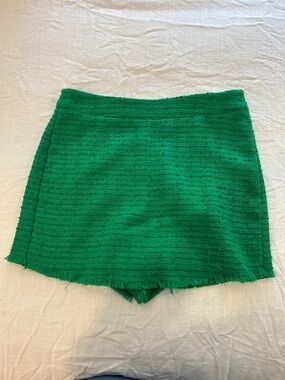 Green Tweed High-Waist Women's Skort